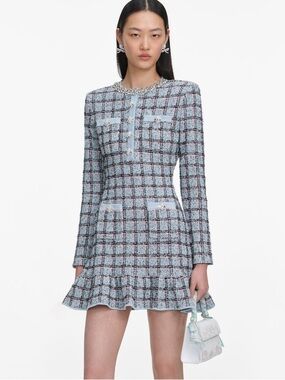 NWOT Self-Portrait BLUE CHECK KNIT MINI DRESS